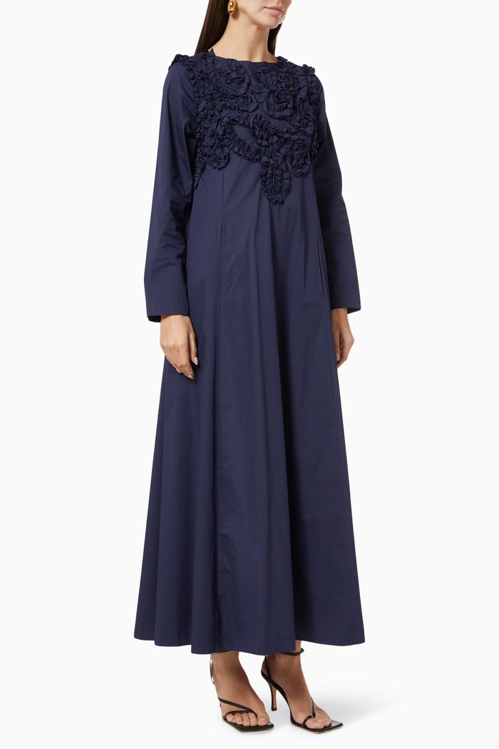 

Floral Trims Maxi Dress in Crepe, Blue