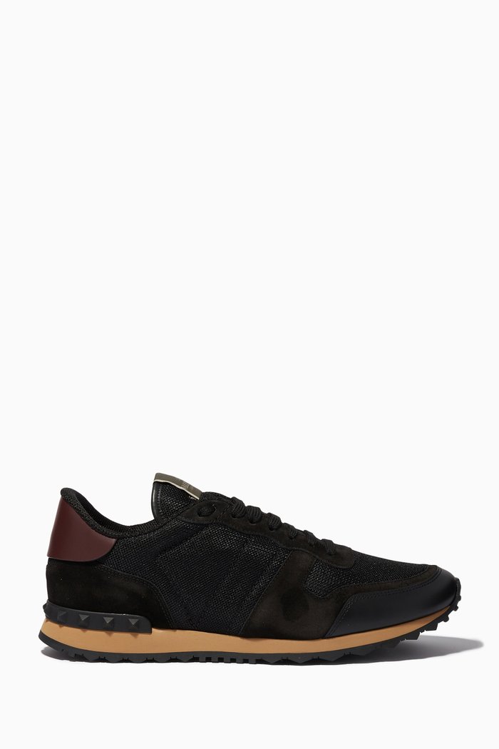 

Valentino Garavani Rockrunner Sneakers in Mesh & Leather, Black