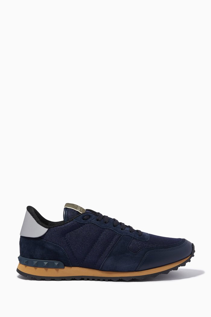 

Valentino Garavani Rockrunner Sneakers in Mesh & Leather, Blue