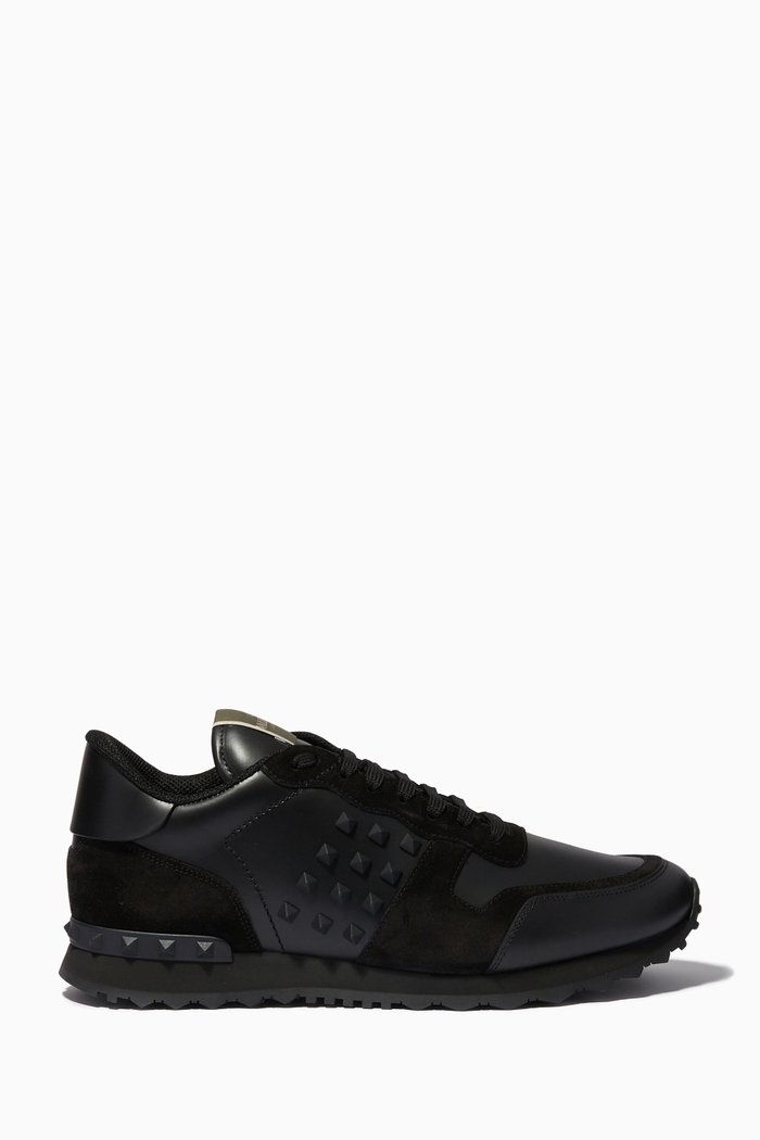 

Valentino Garavani Rockrunner Sneakers in Mixed Leather, Black