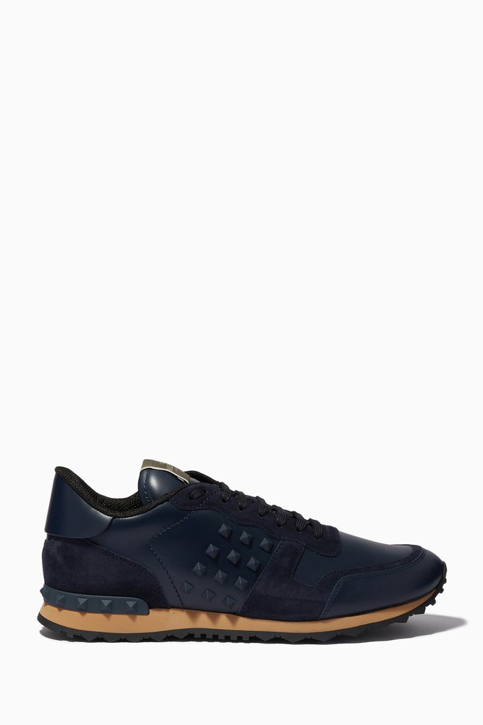 

Valentino Garavani Rockrunner Sneakers in Mixed Leather, Blue