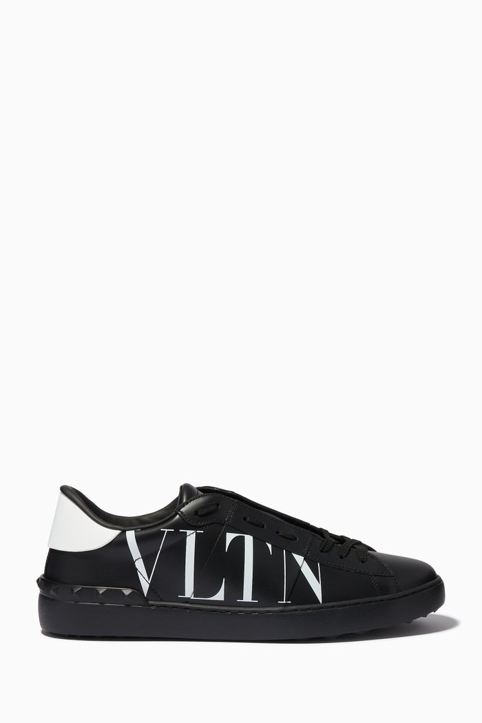 Valentino Garavani VLTN Open Lace Sneakers in Leather, Black