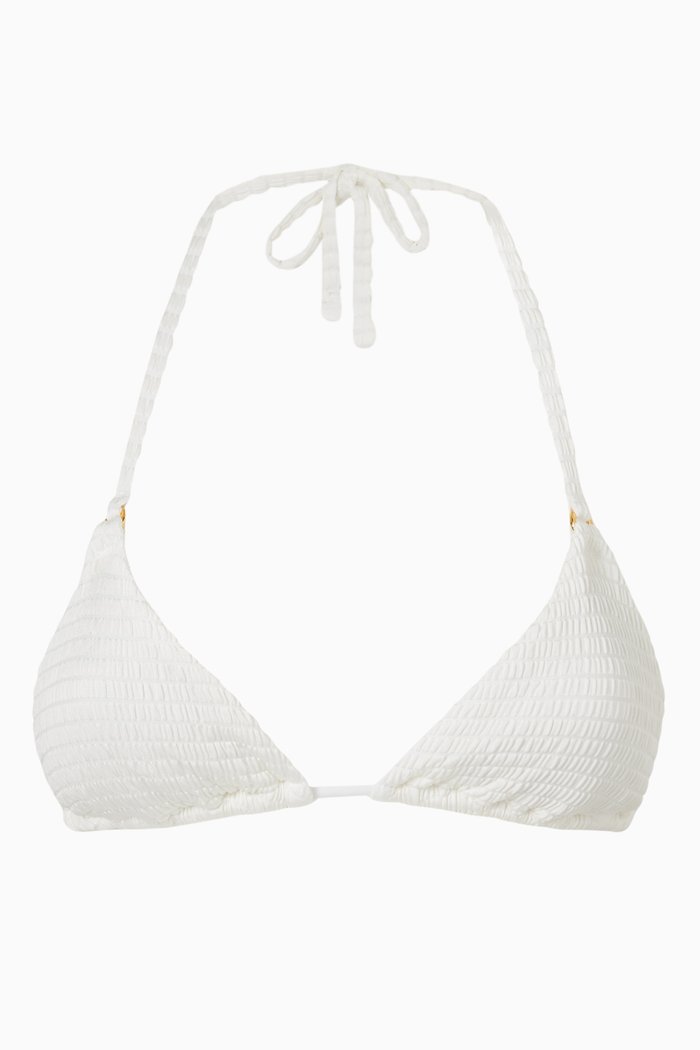 

Smocked Tri Bikini Top, White