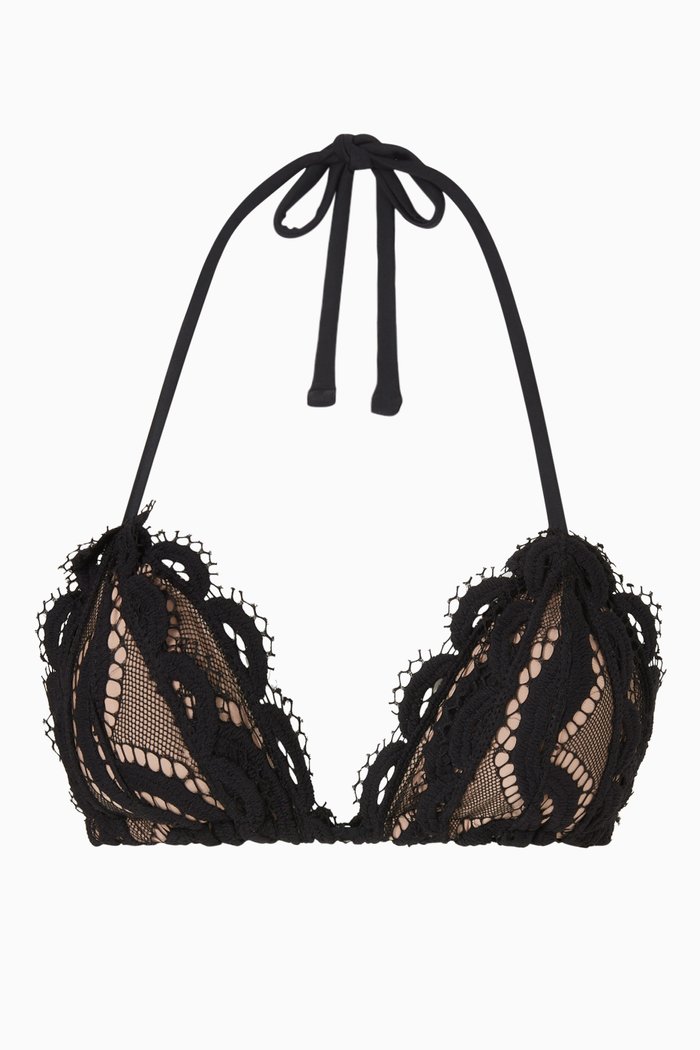 

Lace Tri Bikini Top, Black
