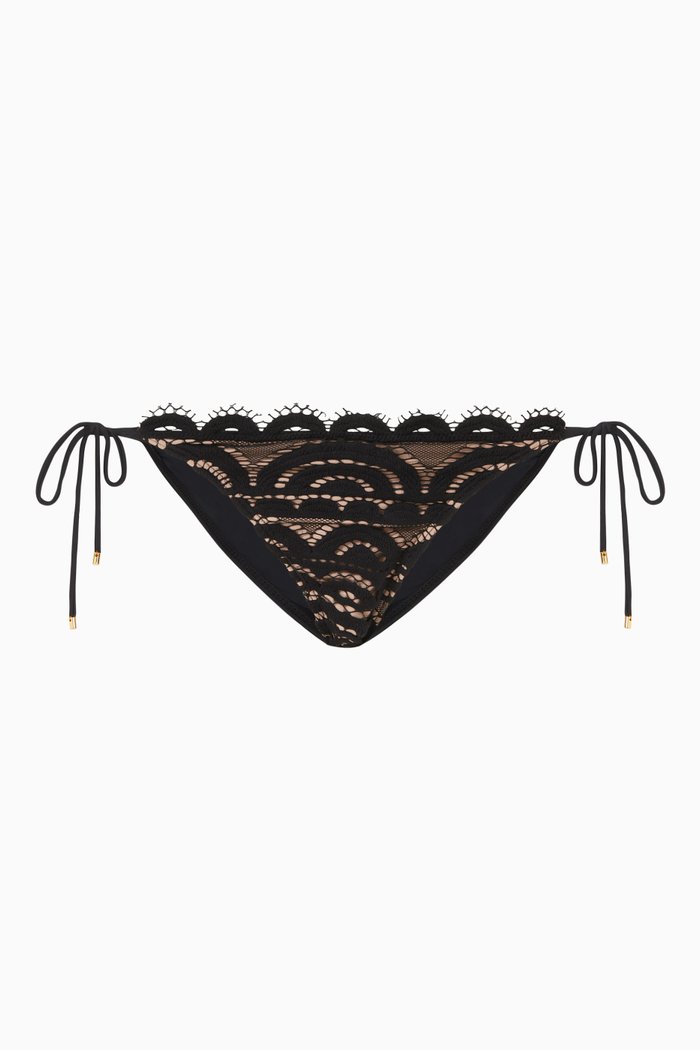 

Lace String Tie Bikini Bottoms, Black