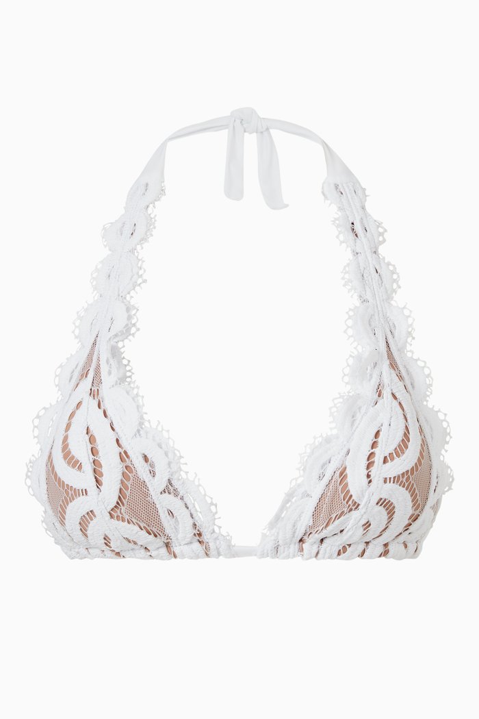 

Lace Halter Bikini Top, White