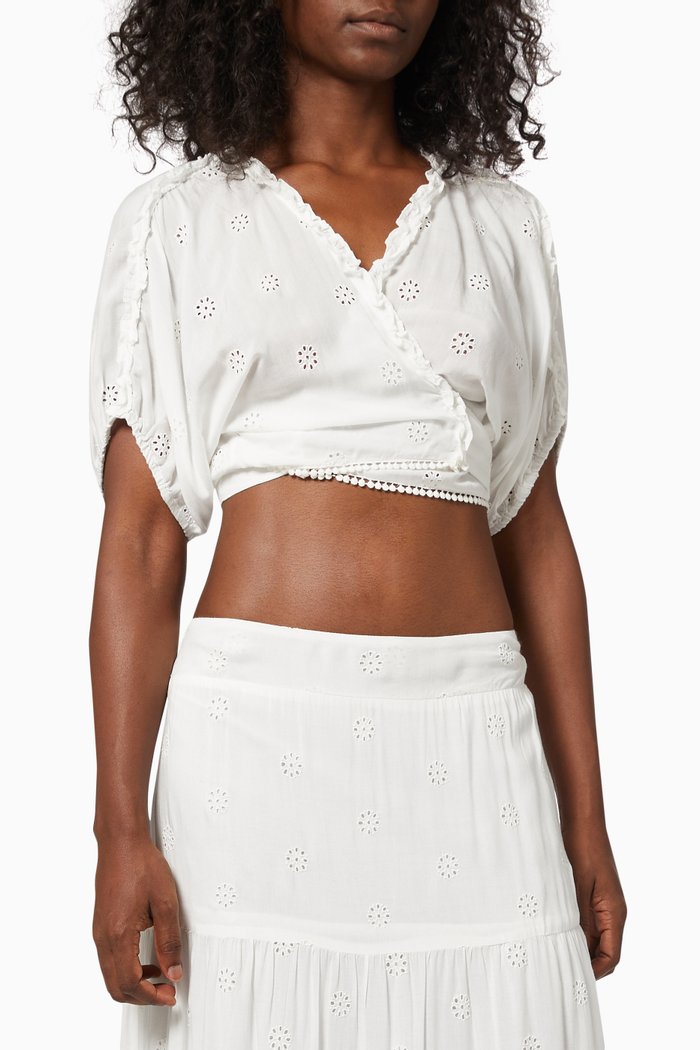 

Eyelet Wrap Top, White