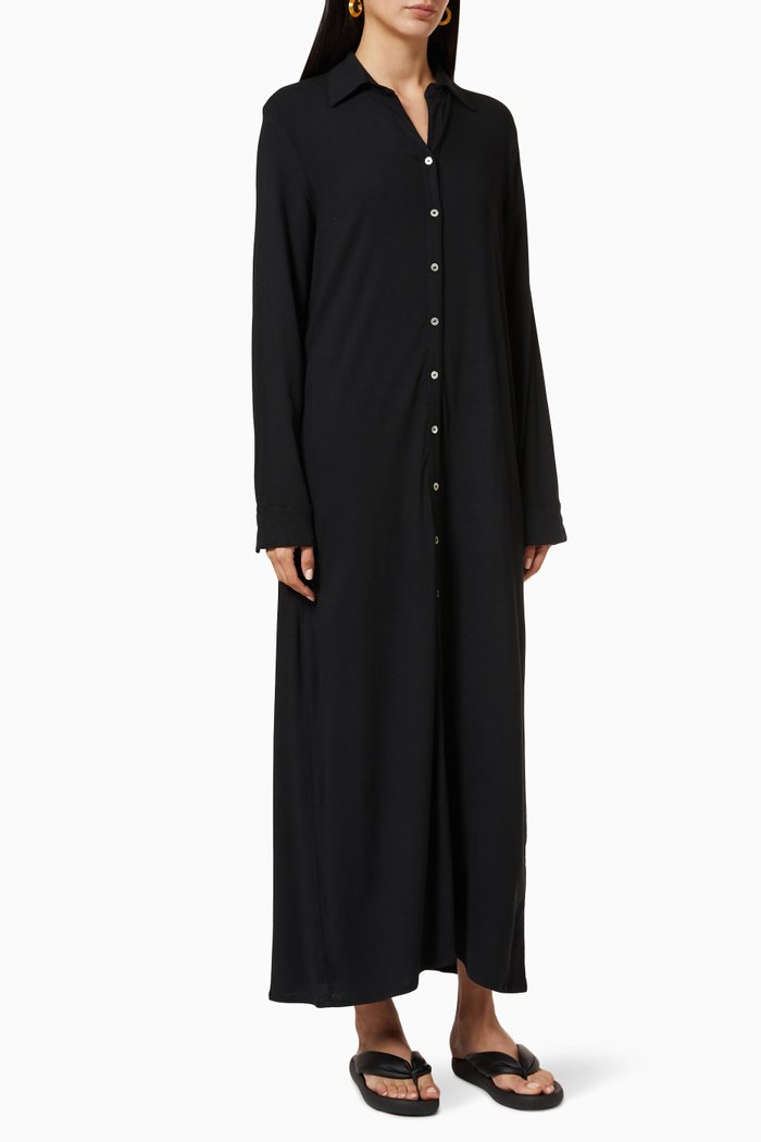 

Billie Button Cover-up in Stretch Viscose, Black