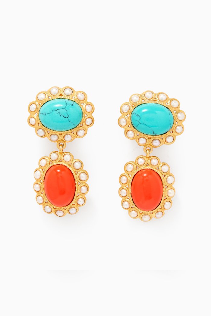 

Euphoria Hayman Drop Clip Earrings with Pearls in 24kt Gold Plating, Multicolour
