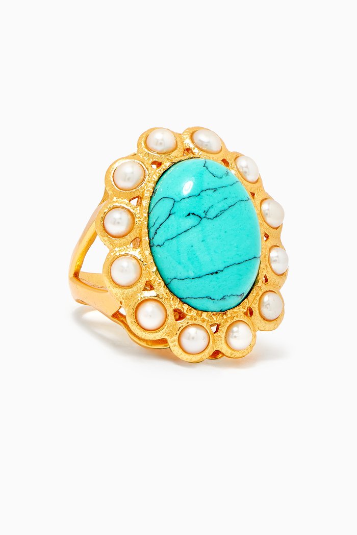 

Euphoria Oceana Ring with Pearls in 24kt Gold Plating, Blue