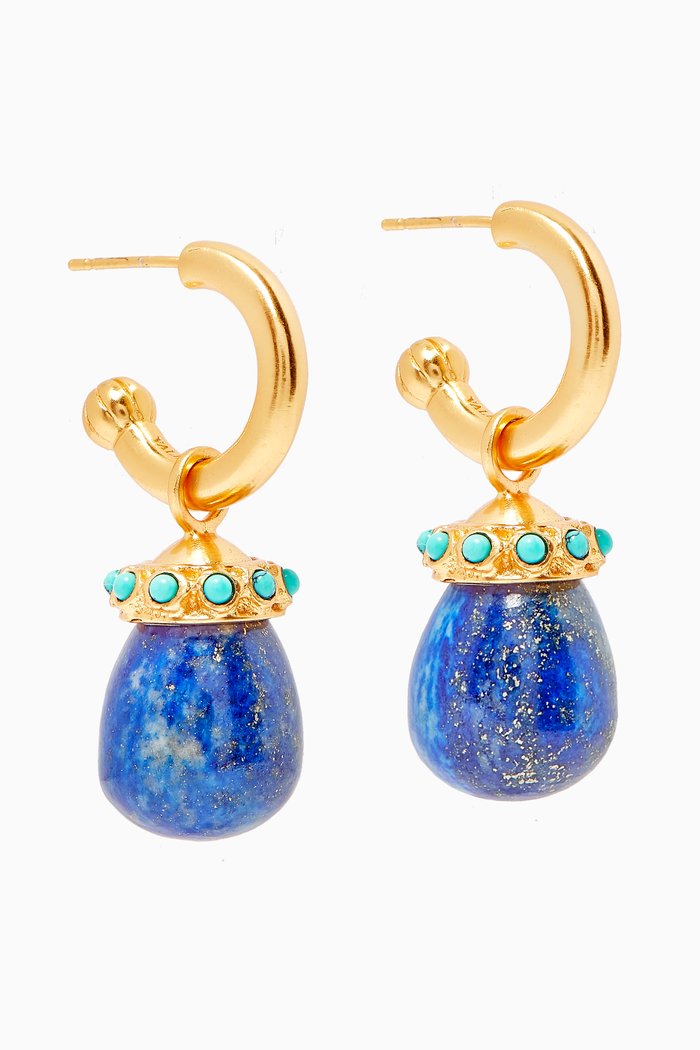 

Euphoria Joy Drop Hoop Earrings in 24kt Gold Plating, Blue