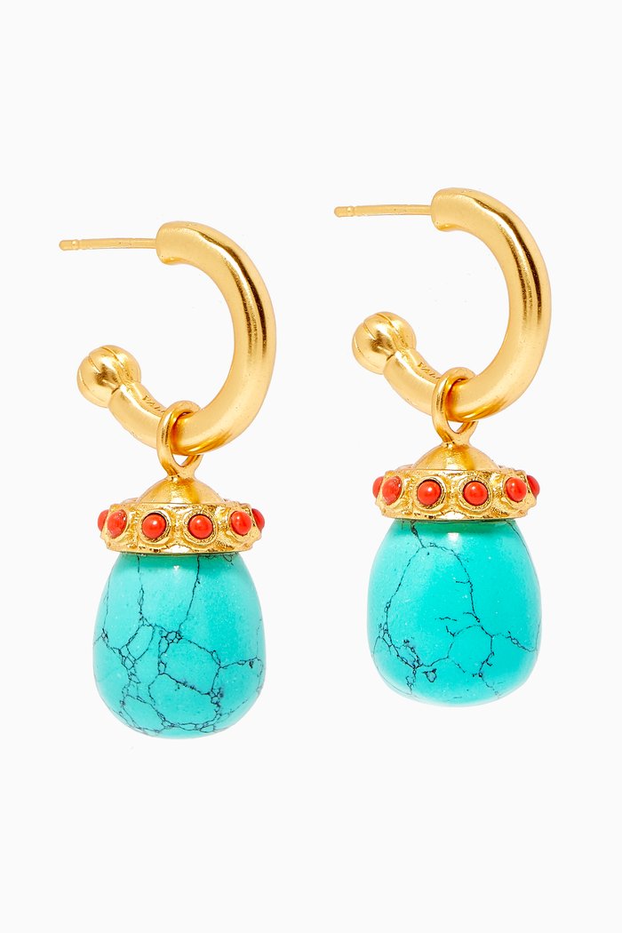 

Euphoria Joy Drop Hoop Earrings in 24kt Gold Plating, Blue