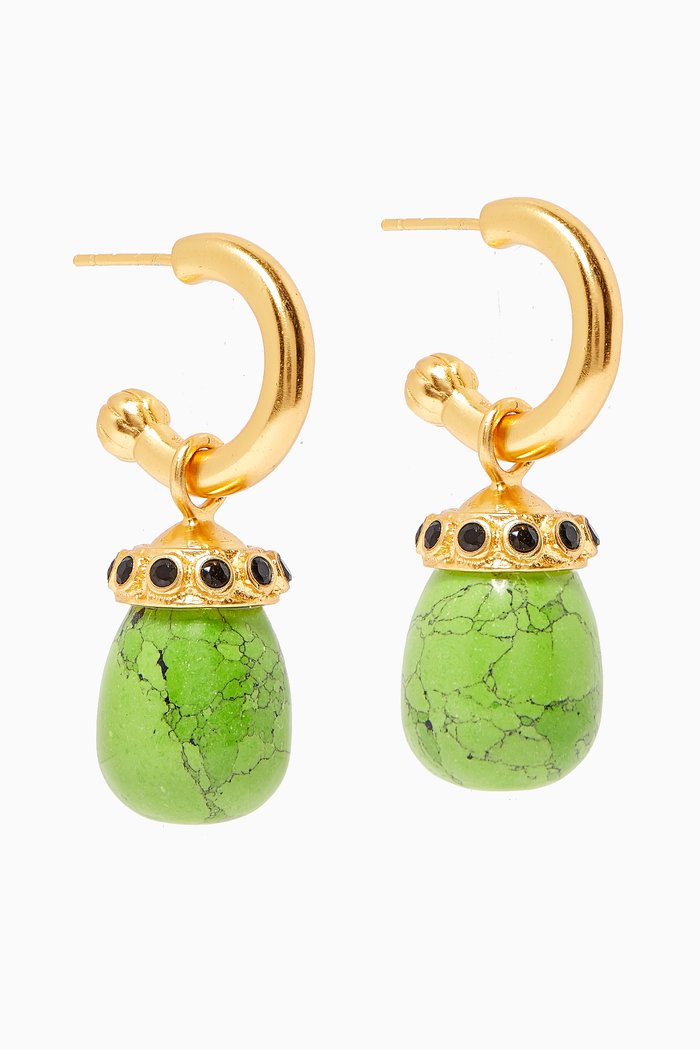

Euphoria Joy Drop Hoop Earrings in 24kt Gold Plating, Green