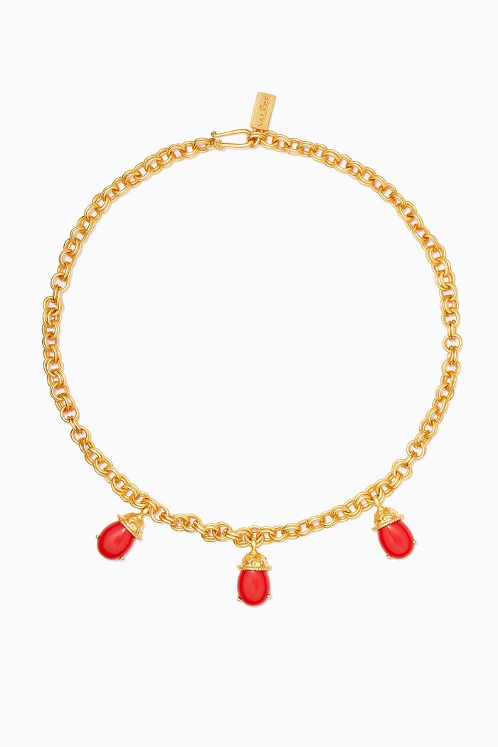 

Rookpool Jewel Drop Necklace in 24kt Gold Plating, Red