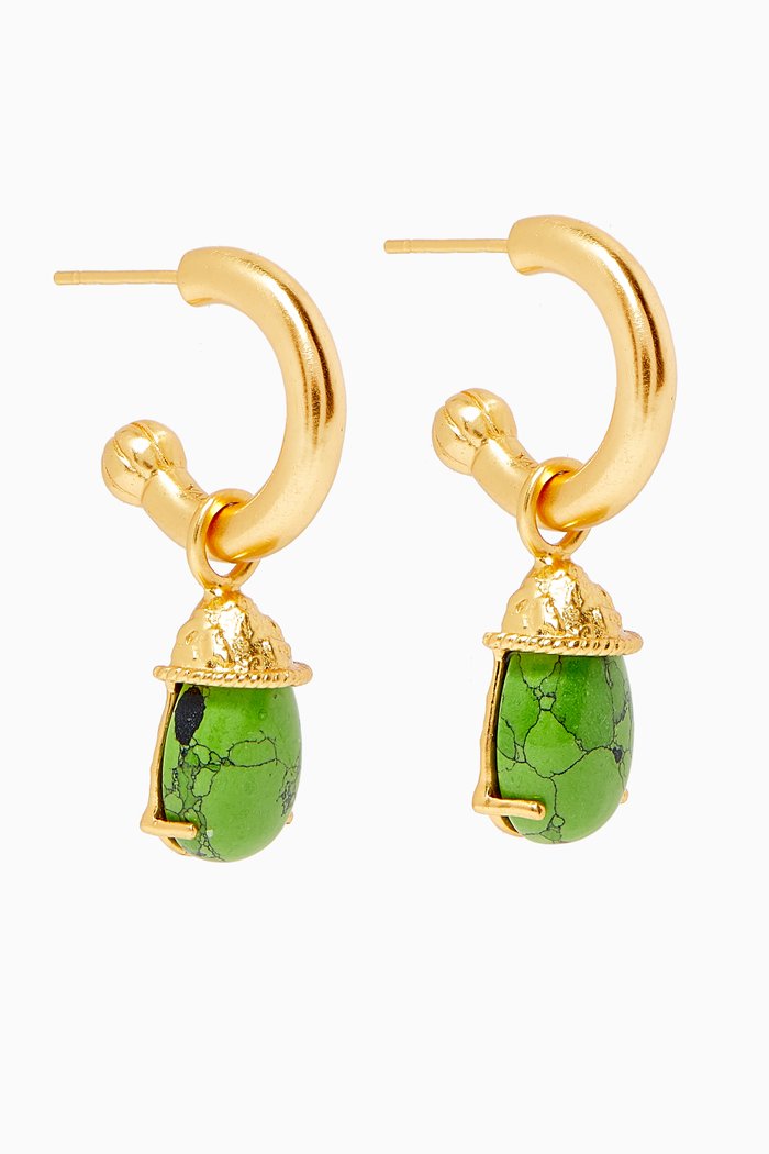 

Rockpool Drop Hoop Earrings in 24kt Gold Plating, Green