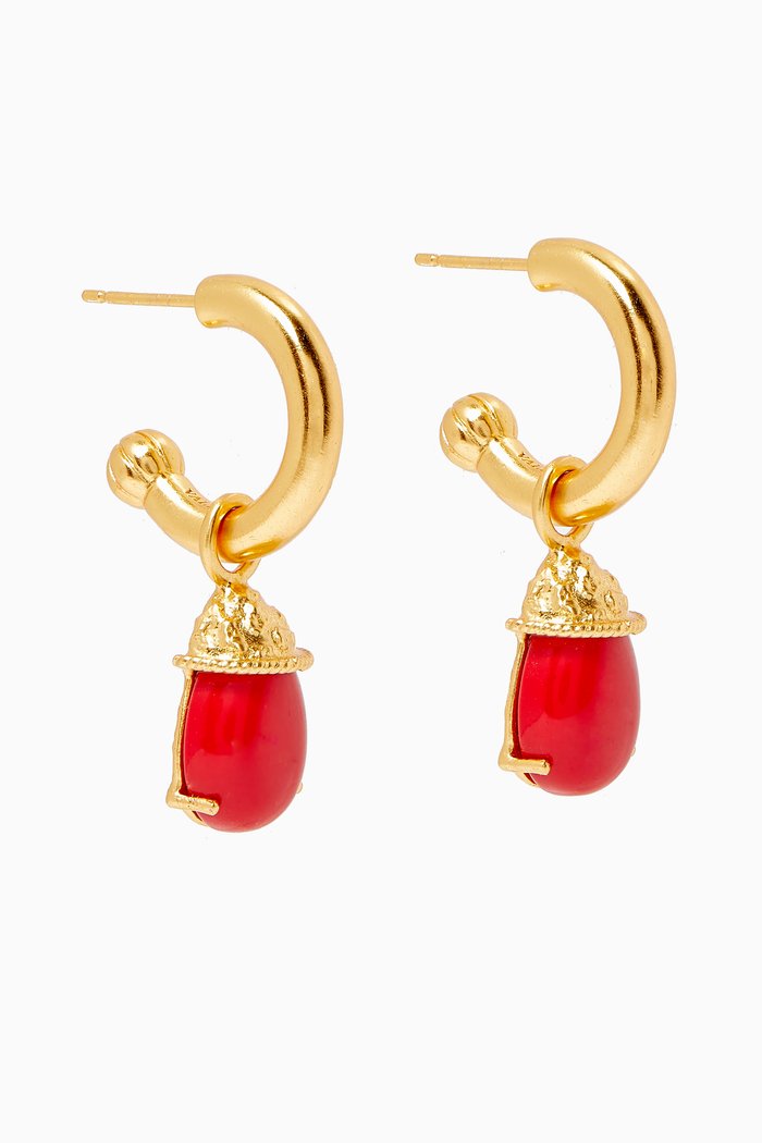 

Rockpool Drop Hoop Earrings in 24kt Gold Plating, Red