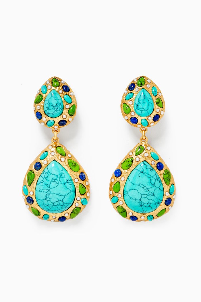 

Euphoria Whitsunday Pear Drop Clip Earrings with Lapis & Pearls in 24kt Gold Plating, Blue