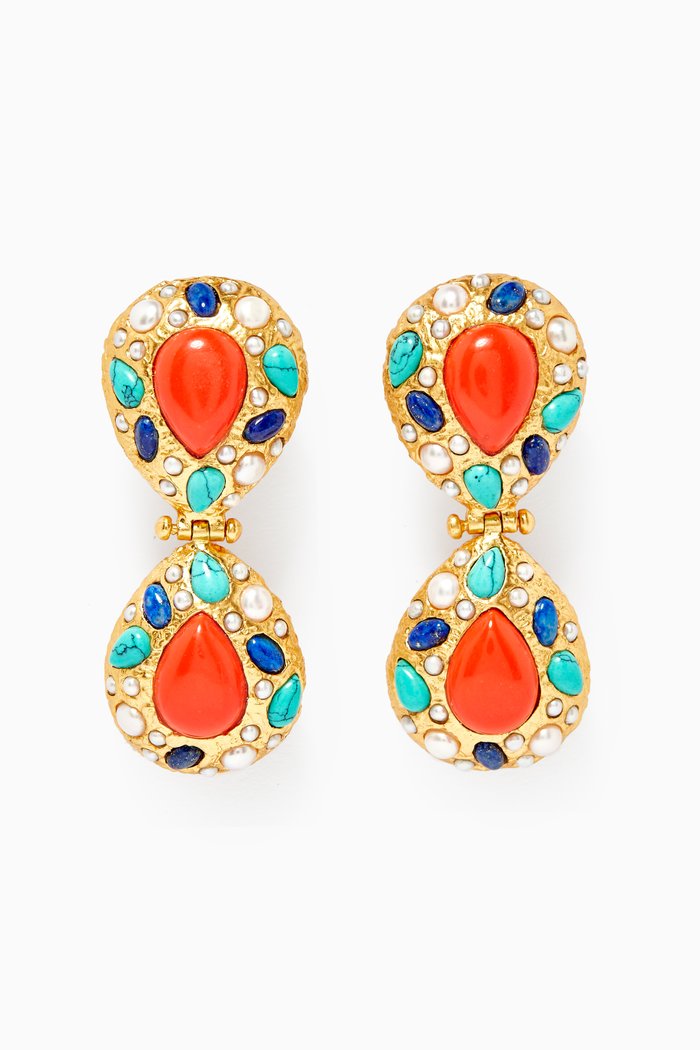 

Euphoria Butterfly Drop Clip Earrings with Lapis & Pearls in 24kt Gold Plating, Orange
