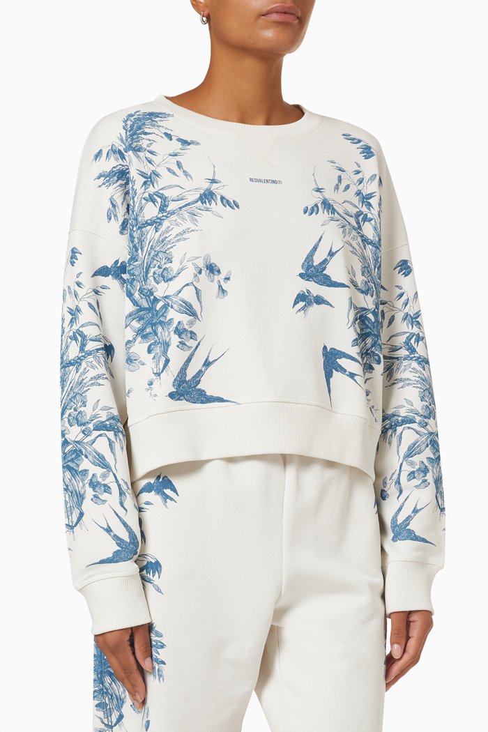 

Summer Toile de Jouy Sweatshirt in Jersey Fleece, White
