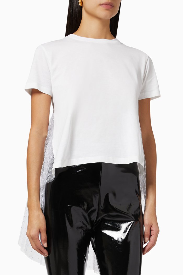 

T-shirt in Cotton Jersey & Point D’esprit Tulle, White
