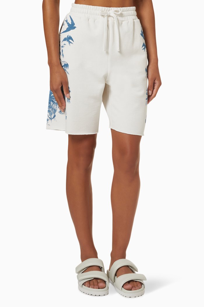 

Summer Toile de Jouy Bermuda Shorts in Jersey Fleece, White