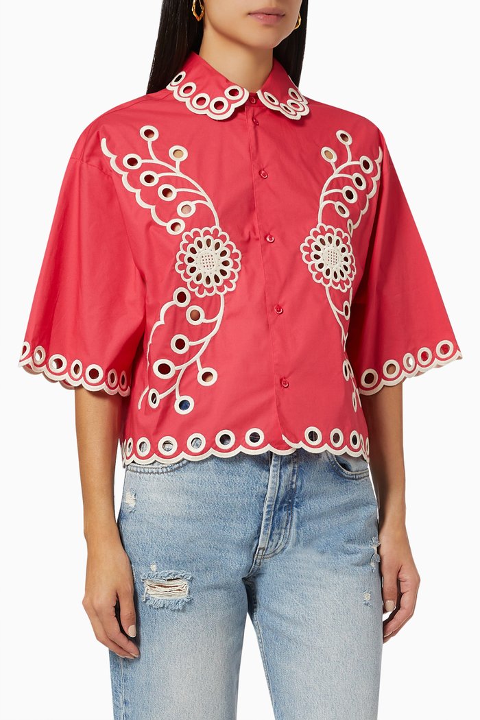 

Sangallo Embroidered Top in Cotton Poplin, Pink