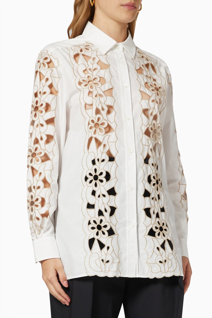 

Floral Embroidered Shirt in Cotton Poplin, Neutral
