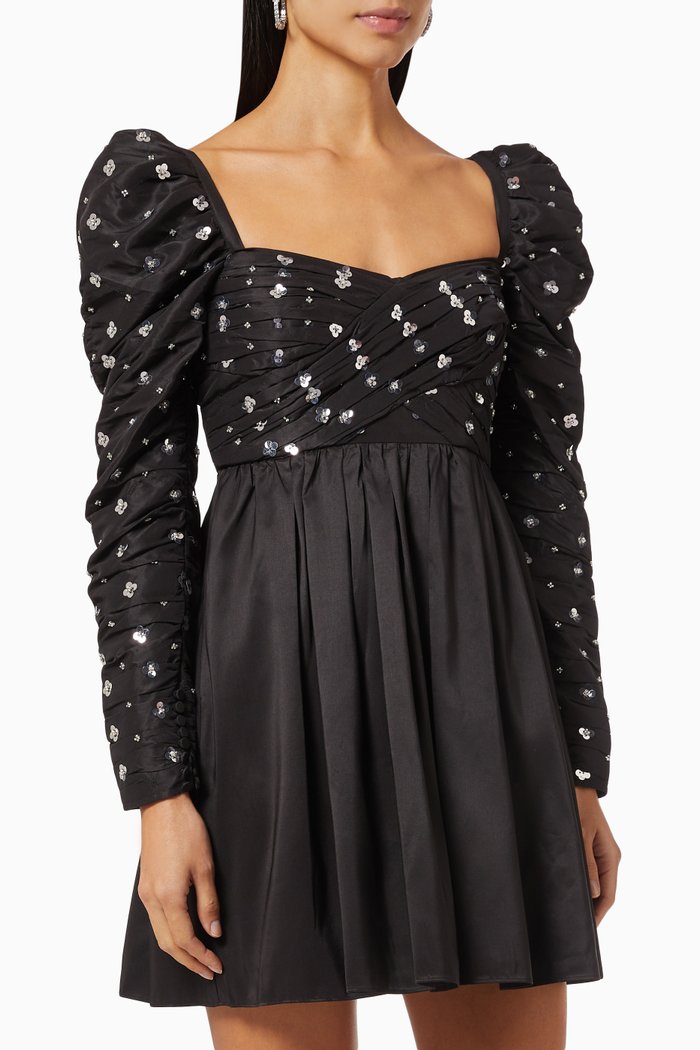 

Puff Sleeve Dress in Taffeta, Black