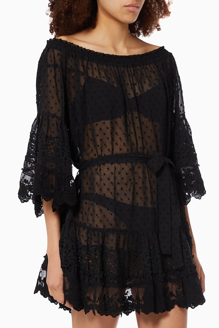 

Alice Lace Trim Dress in Textured Dobby, Black