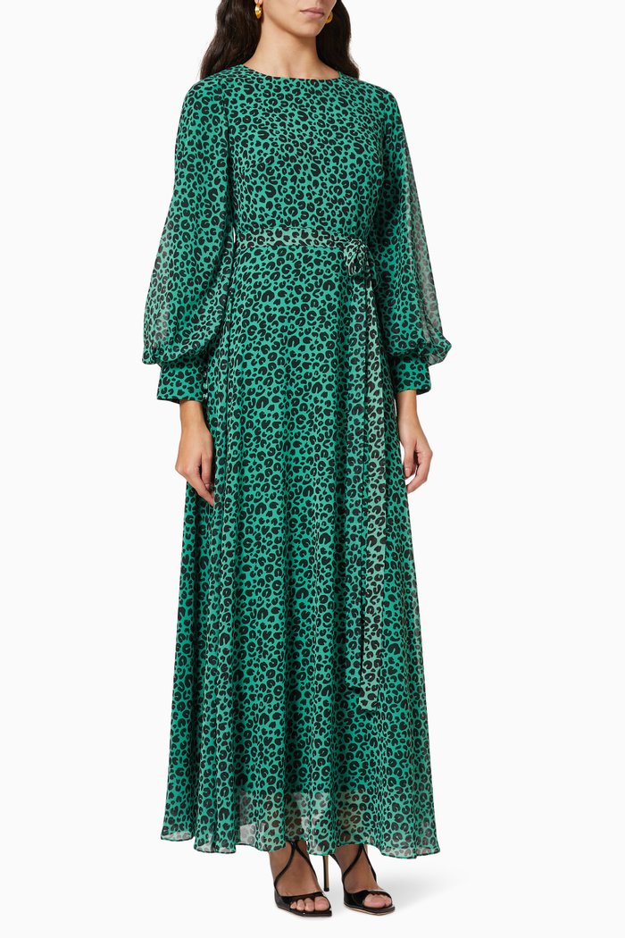 

Animal Print Maxi Dress in Chiffon, Green
