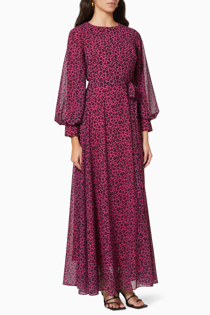 

Animal Print Maxi Dress in Chiffon, Pink