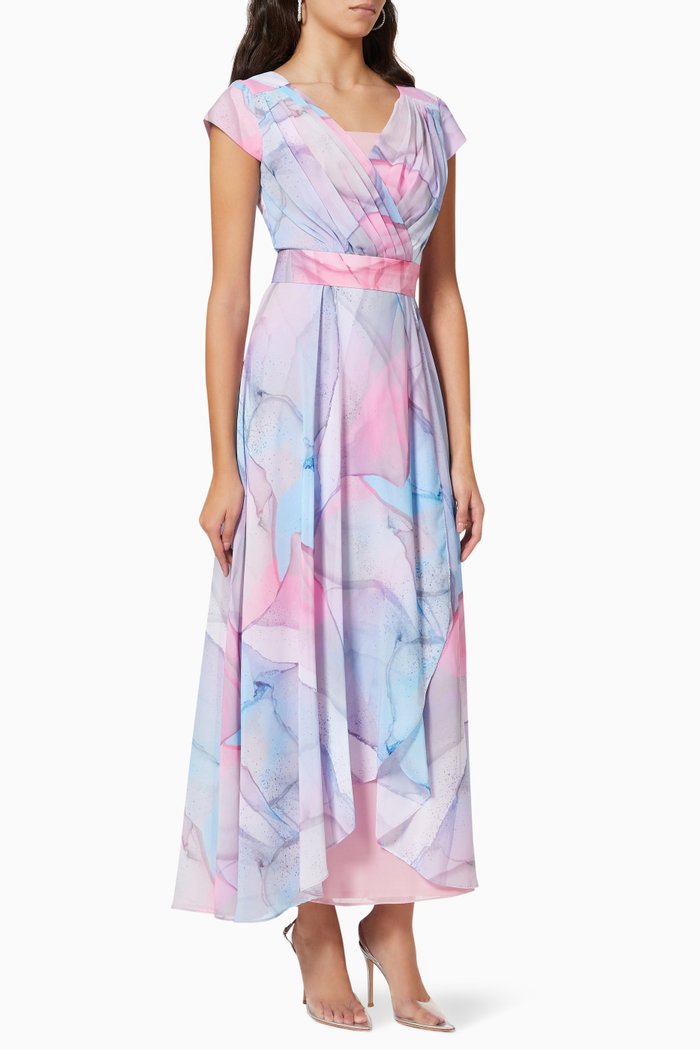 Asymmetric Maxi Dress in Chiffon, Multicolour