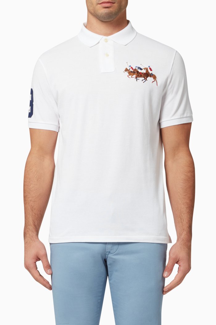 

Triple-Pony Embroidered Polo Shirt in Cotton, White