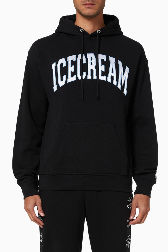 

College Applique Hoodie in Cotton Terry, Black