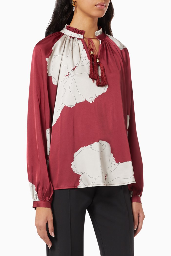 

Tassel-tie Blouse in Floral Print, Red
