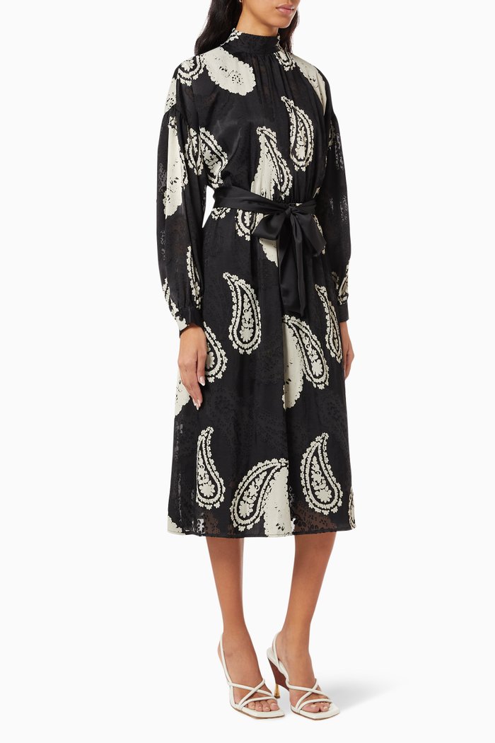 

Paisley Midi Dress in Viscose Blend, Black