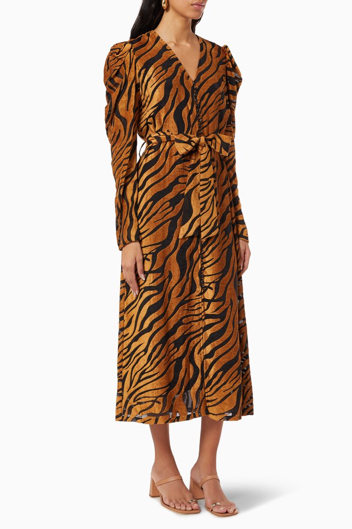 

Animal Print Midi Dress in Viscose Blend, Brown