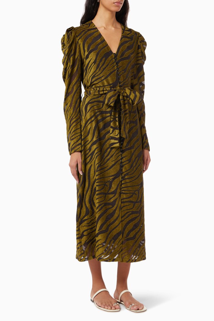 

Animal Print Midi Dress in Viscose Blend, Green