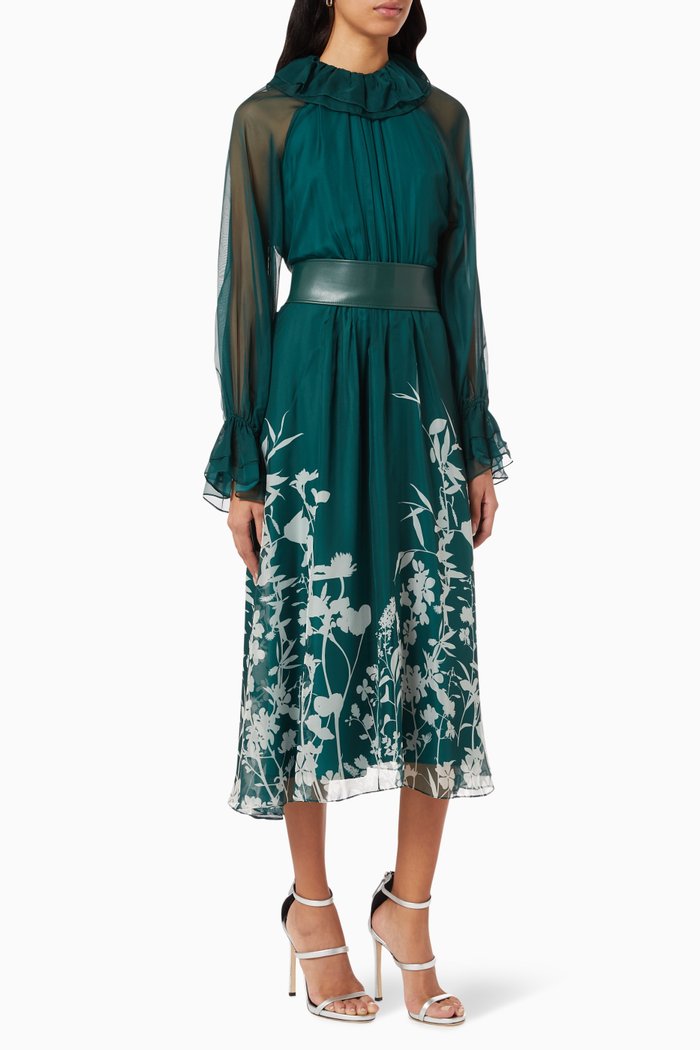 

Ruffle Collar Midi Dress, Green