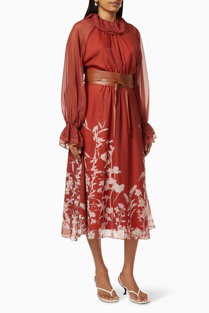 

Ruffle Collar Midi Dress, Red