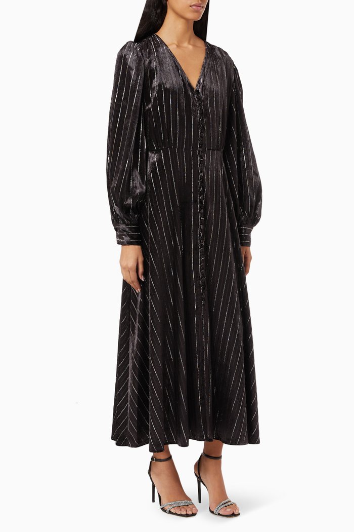 

Metallic Maxi Dress in Crepe, Black