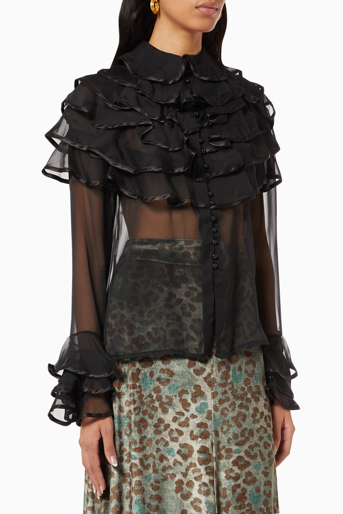 

Ruffle Collar & Cuff Shirt, Black