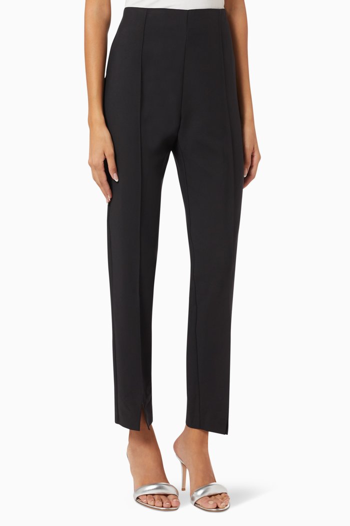 

High-waisted Split Pants in Cotton Blend, Black