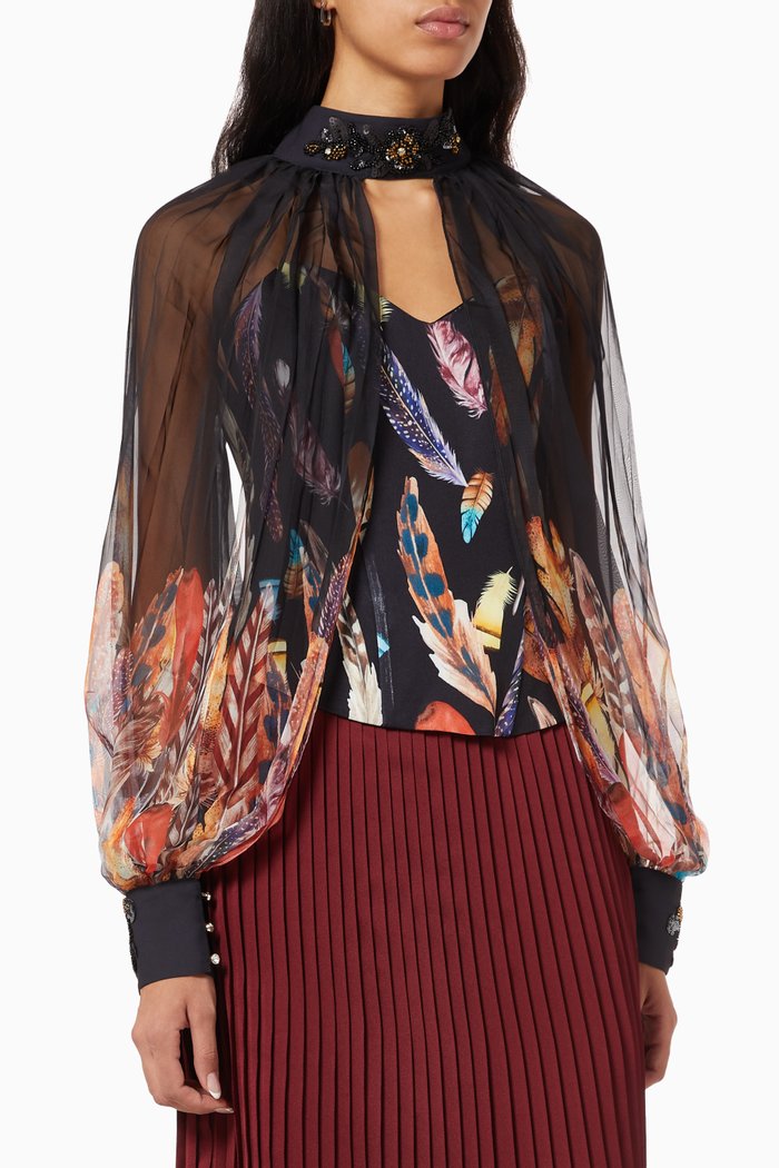 

Feather Print Bustier Top, Black