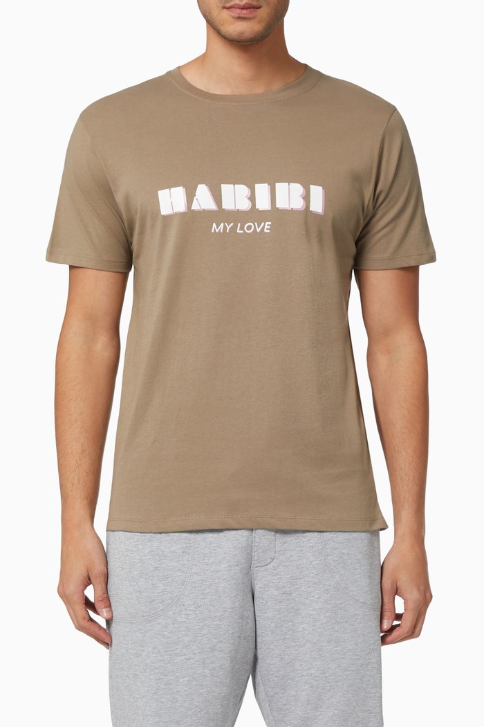 

"Habibi/ My Love" T-shirt in Combed Organic Cotton, Brown