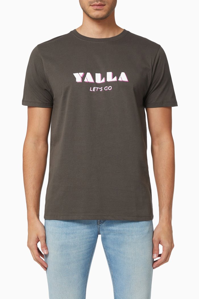 

"Yalla/ Let's Go" T-shirt in Combed Organic Cotton, Grey