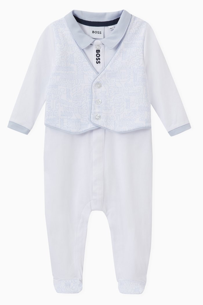 

Logo Pattern Button Up Pyjamas in Cotton, White