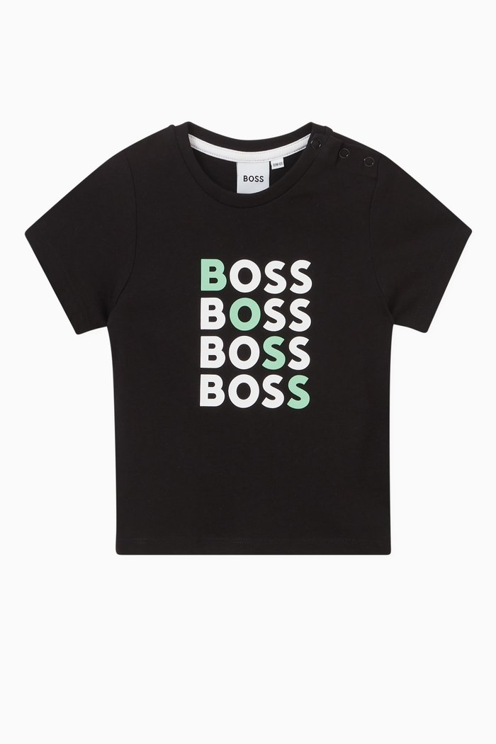 

Repeated Boss Logo T-shirt in Cotton, Black