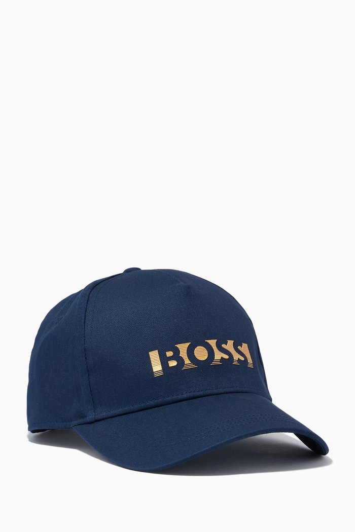 

Boss 3D Embossed Print Cap in Cotton, Blue