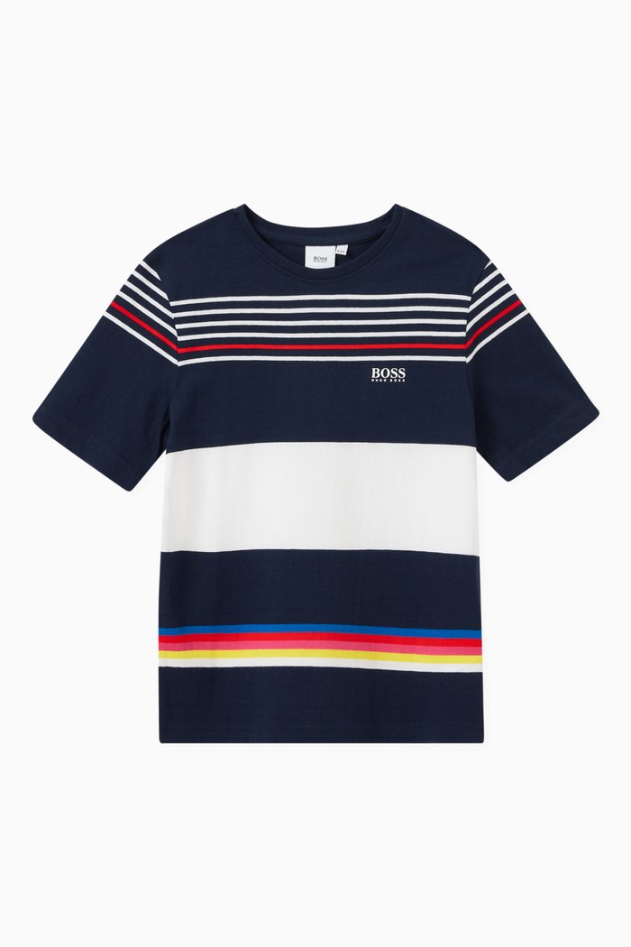 

Striped Logo Print T-shirt in Cotton, Blue